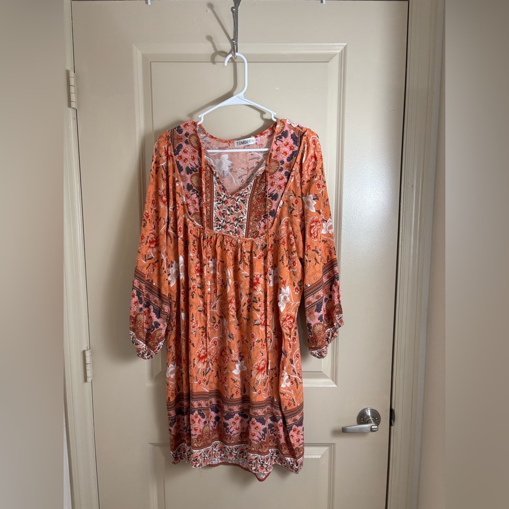 Torrid Orange Floral Long Sleeve Dress